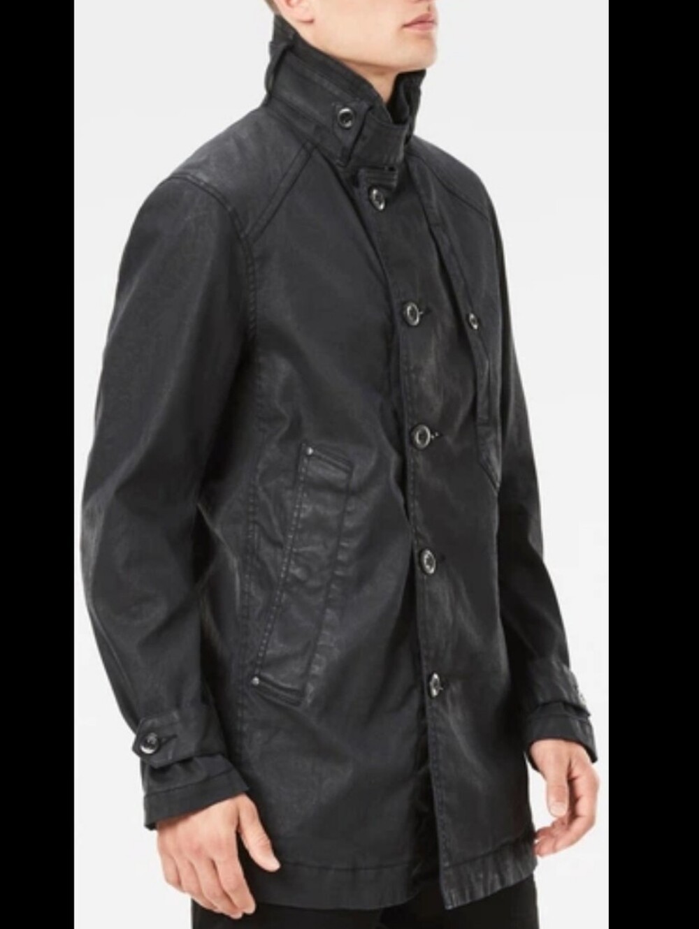 G-Star Raw Garber Men's Black Denim Coated Trench Coat with High Collar M - Picture 2 of 10